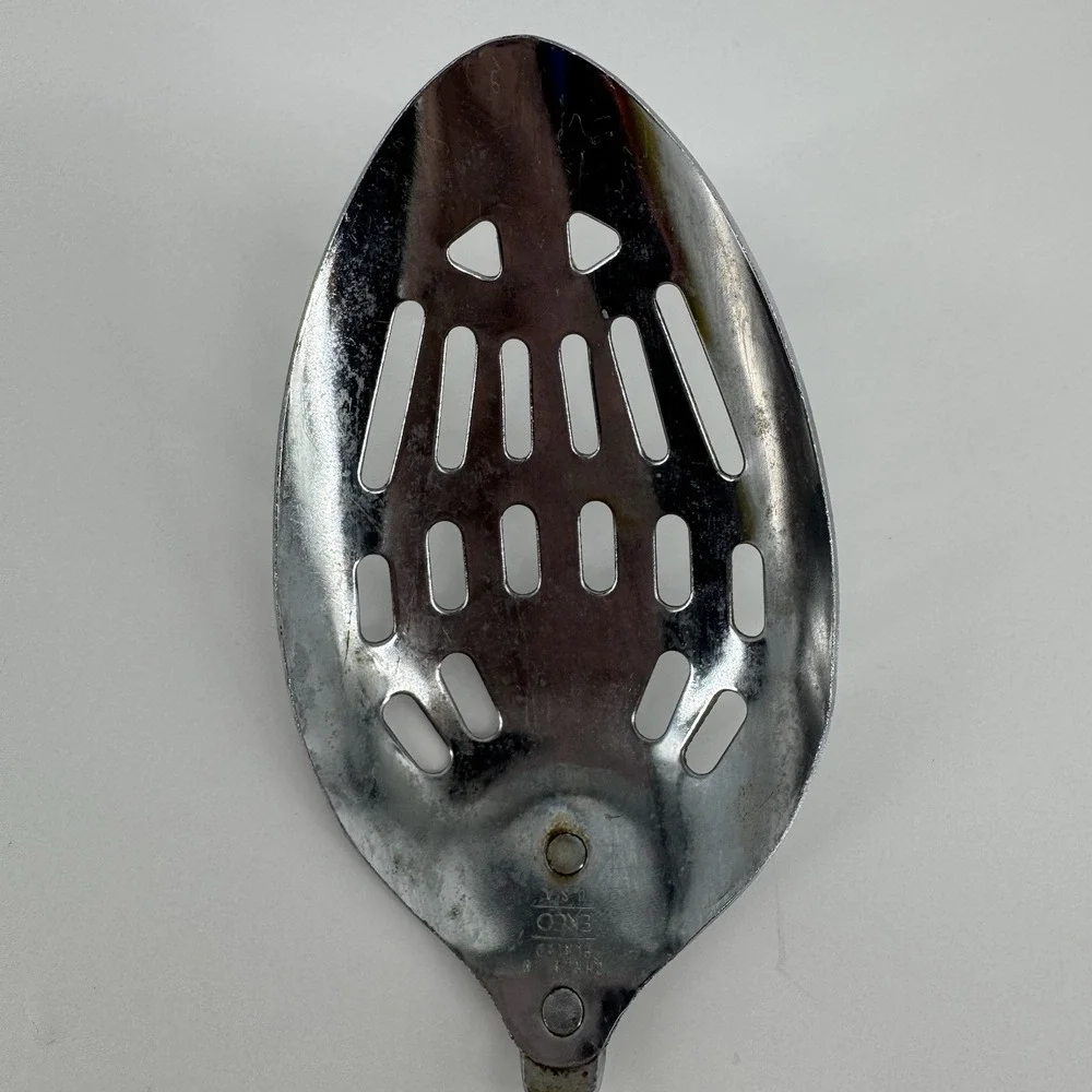 Vintage Ecko Chromium Plated Slotted Serving Spoon USA Retro Kitchen Cooking